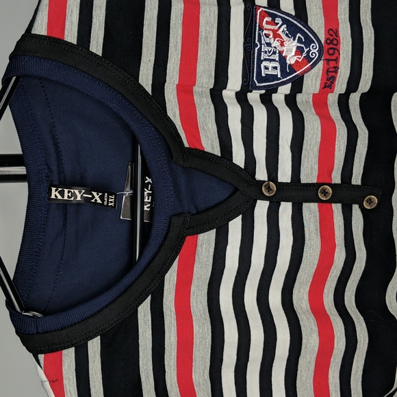 Key-X Collection Top Size XXL White Blue Grey Stripe Long Sleeve Round Neckline - Picture 3 of 7